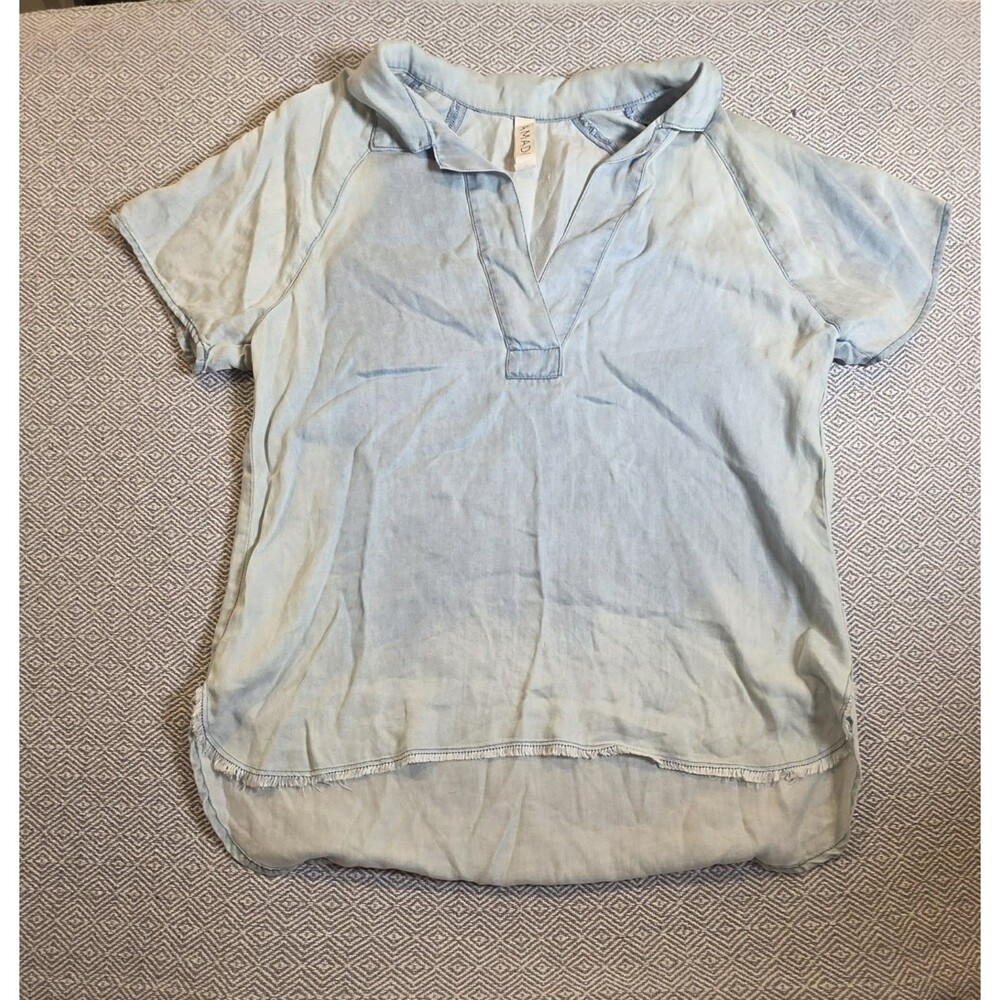 AMADI Chambray Denim Collared Tunic Top Short Sleeve XS Anthropologie